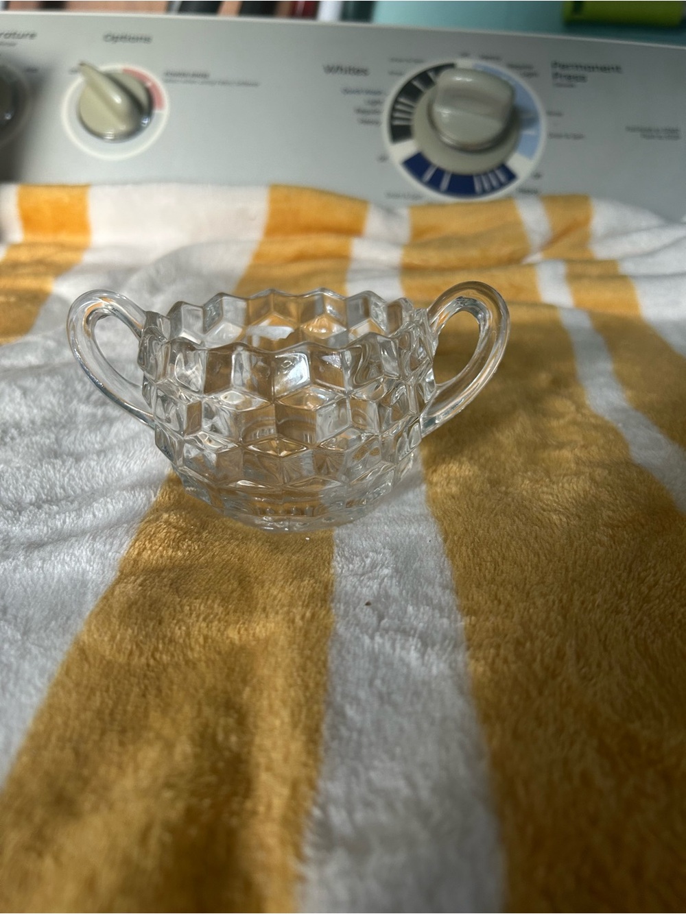 Clear Pressed Glass Sugar Bowl with Double Handles